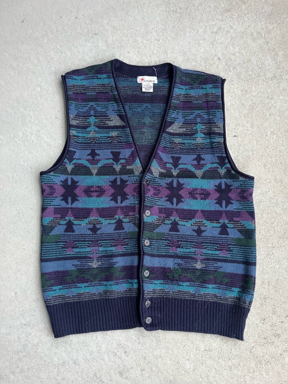 Lumiere Navy Teal Purple Patterned Button-Up Cardigan